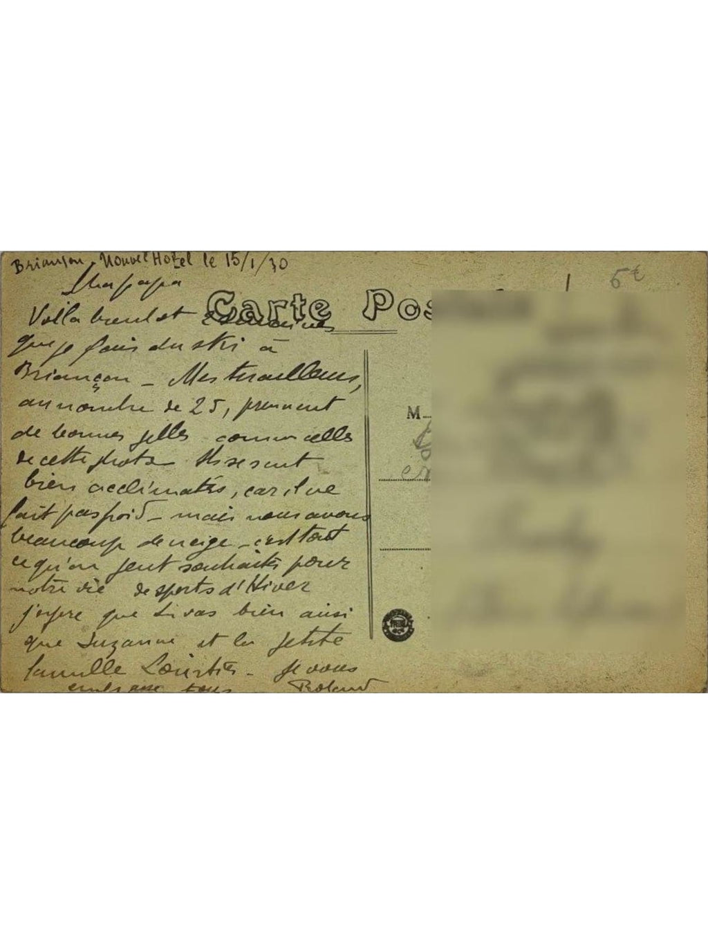 Verso de la carte postale