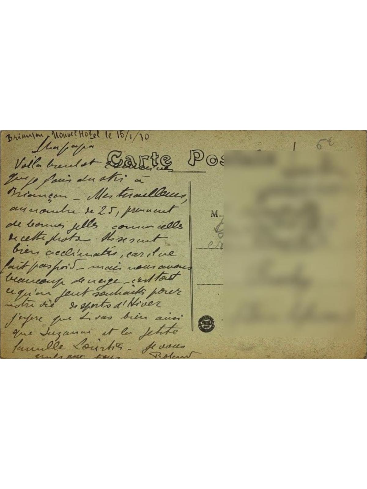 Verso de la carte postale