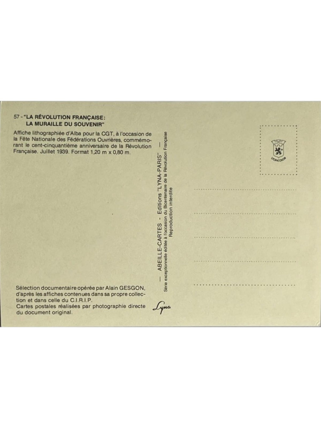 Verso de la carte postale