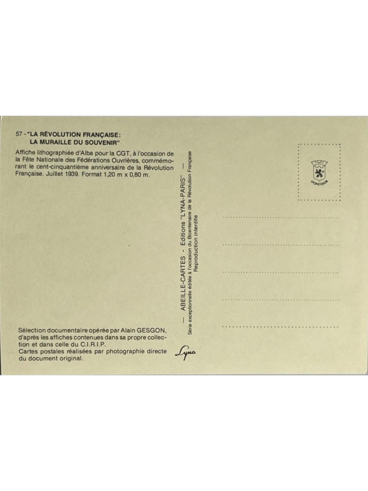 Verso de la carte postale