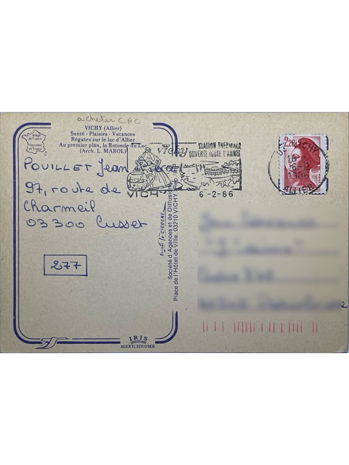 Verso de la carte postale