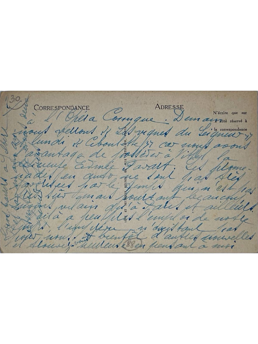 Verso de la carte postale