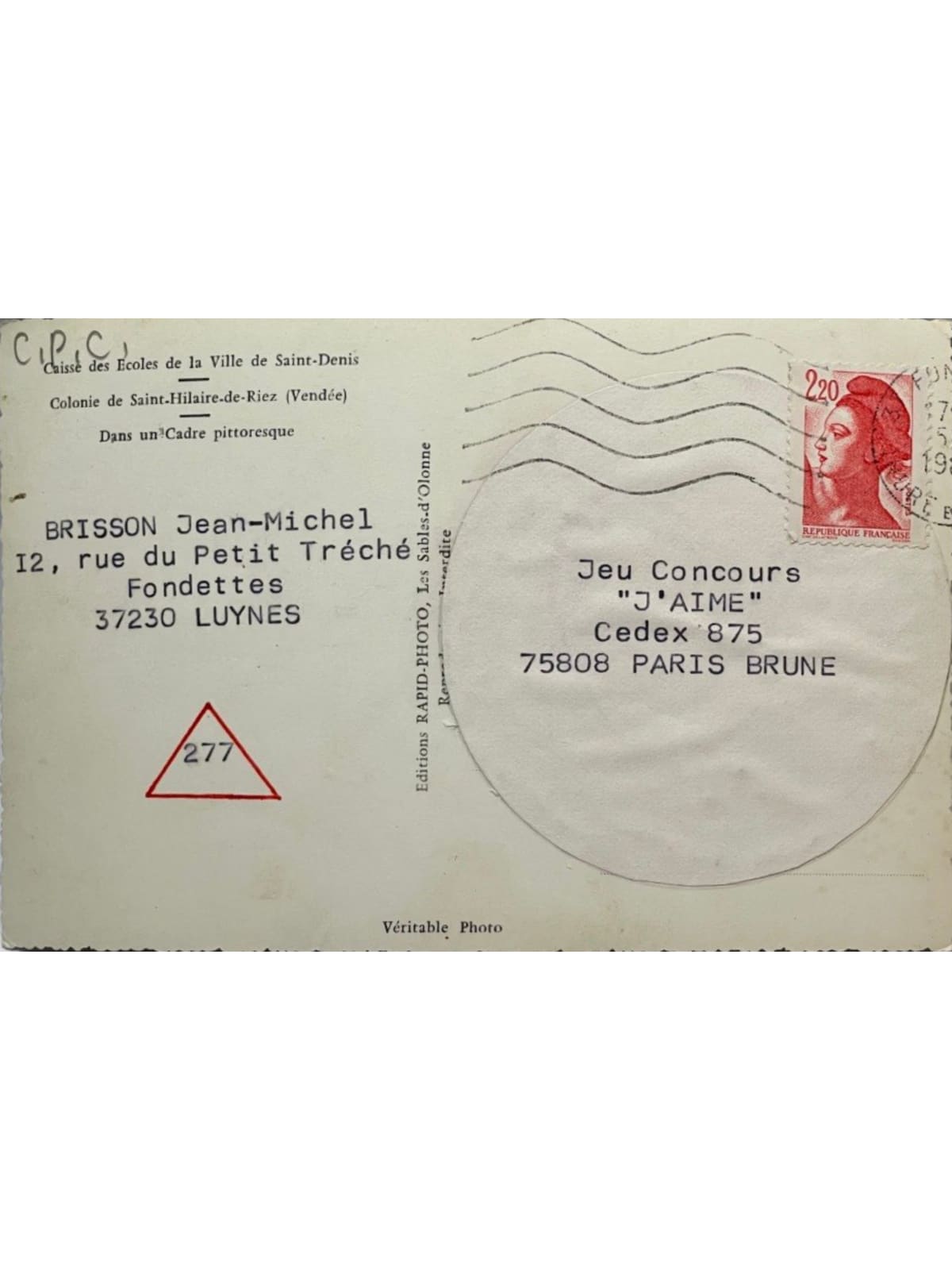 Verso de la carte postale