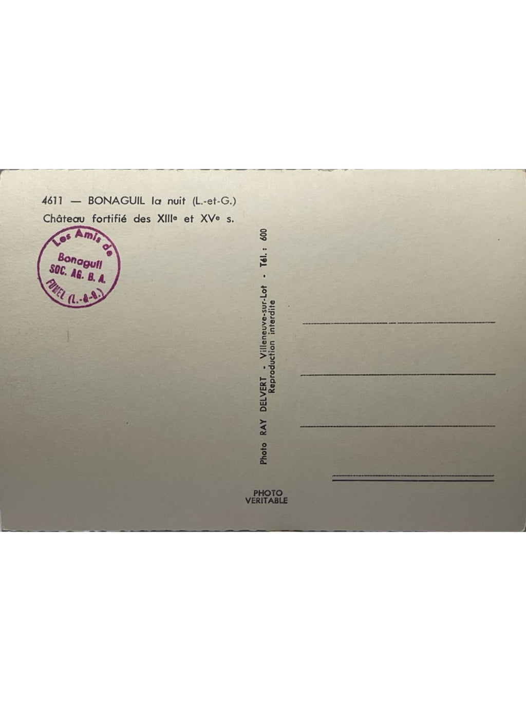 Verso de la carte postale