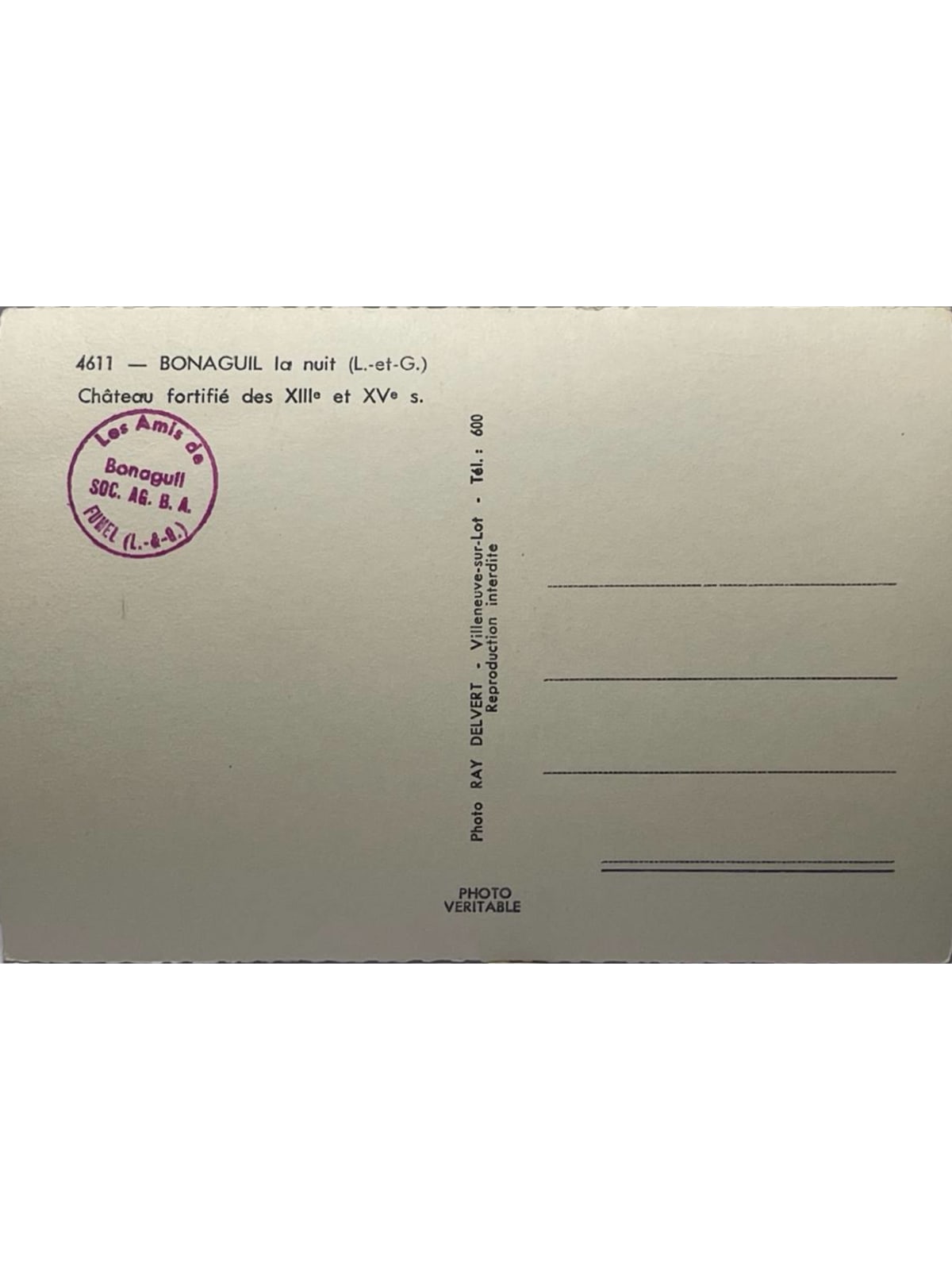 Verso de la carte postale