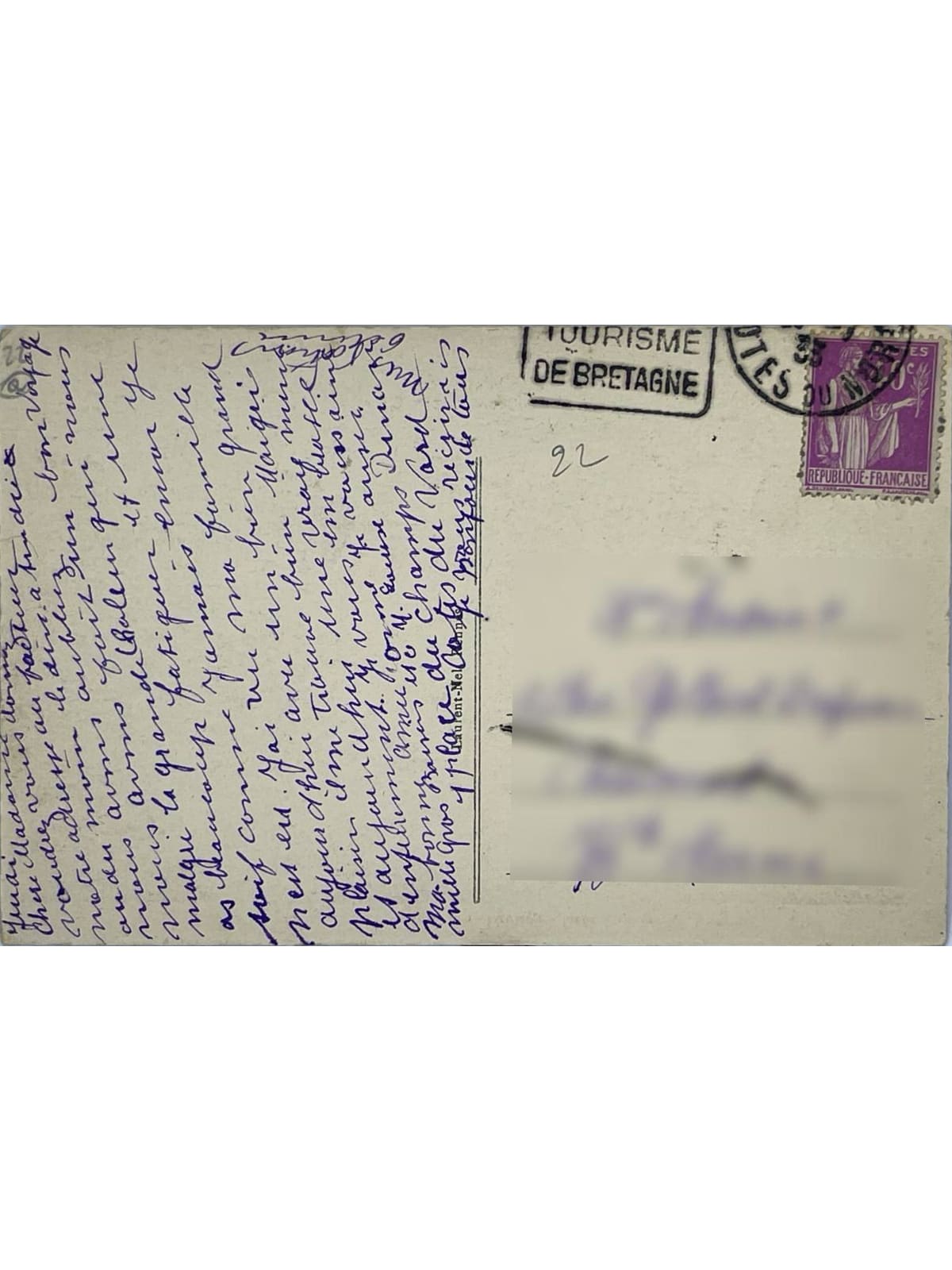Verso de la carte postale