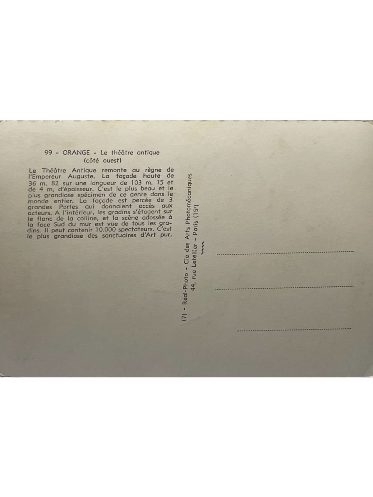 Verso de la carte postale