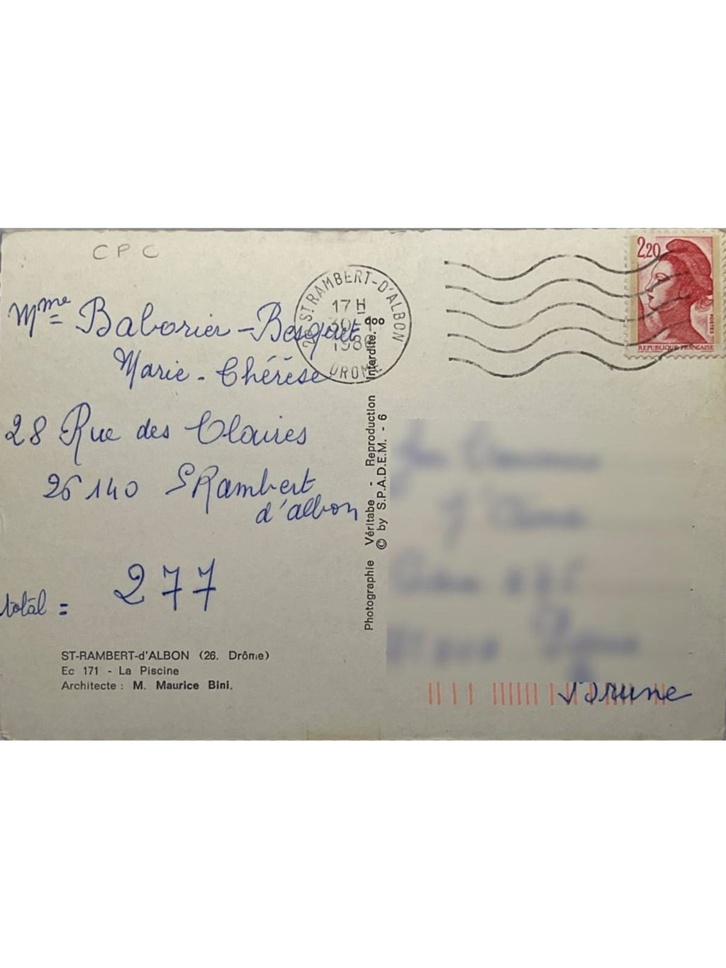 Verso de la carte postale