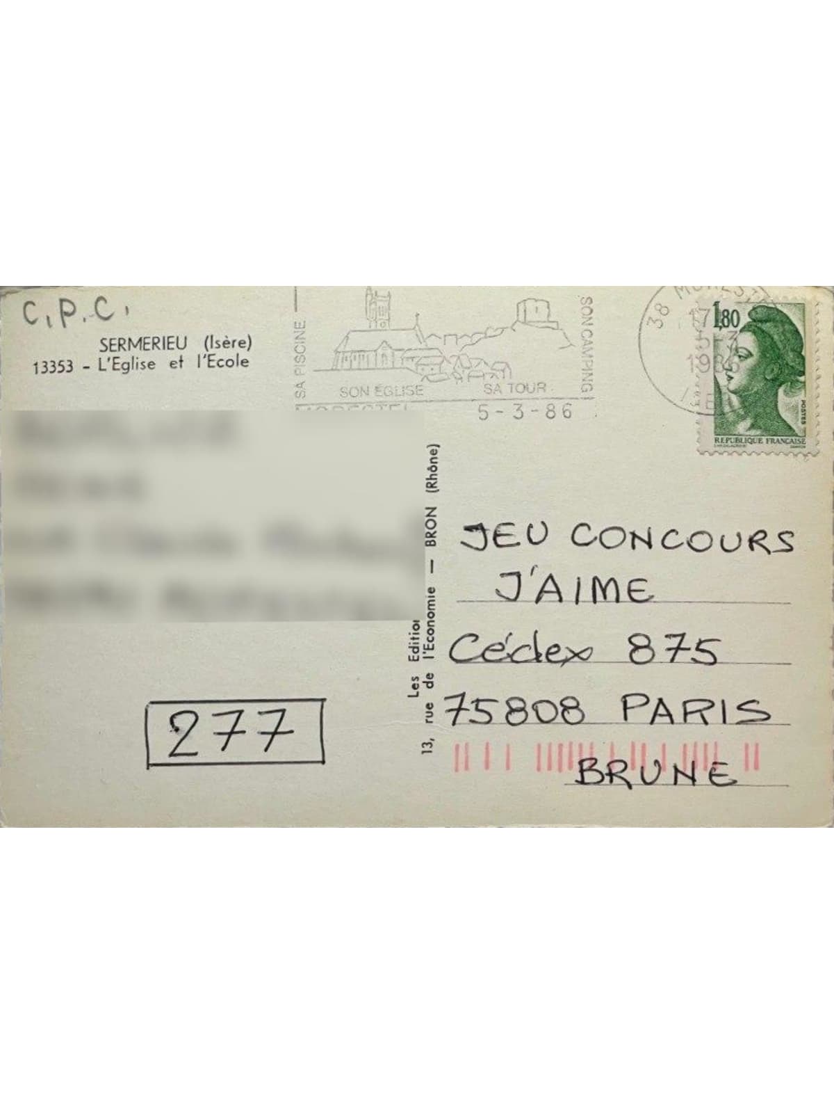 Verso de la carte postale