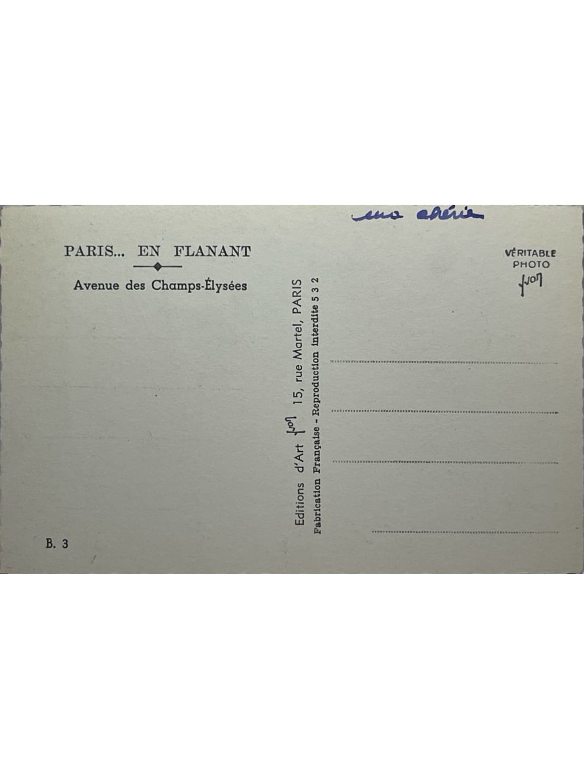 Verso de la carte postale