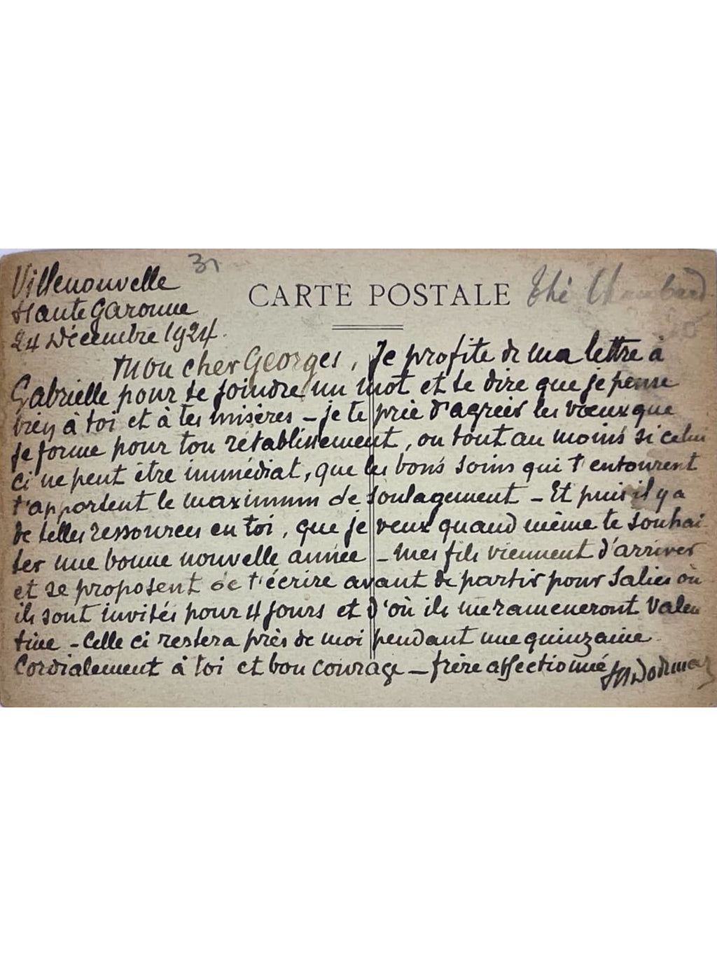 Verso de la carte postale