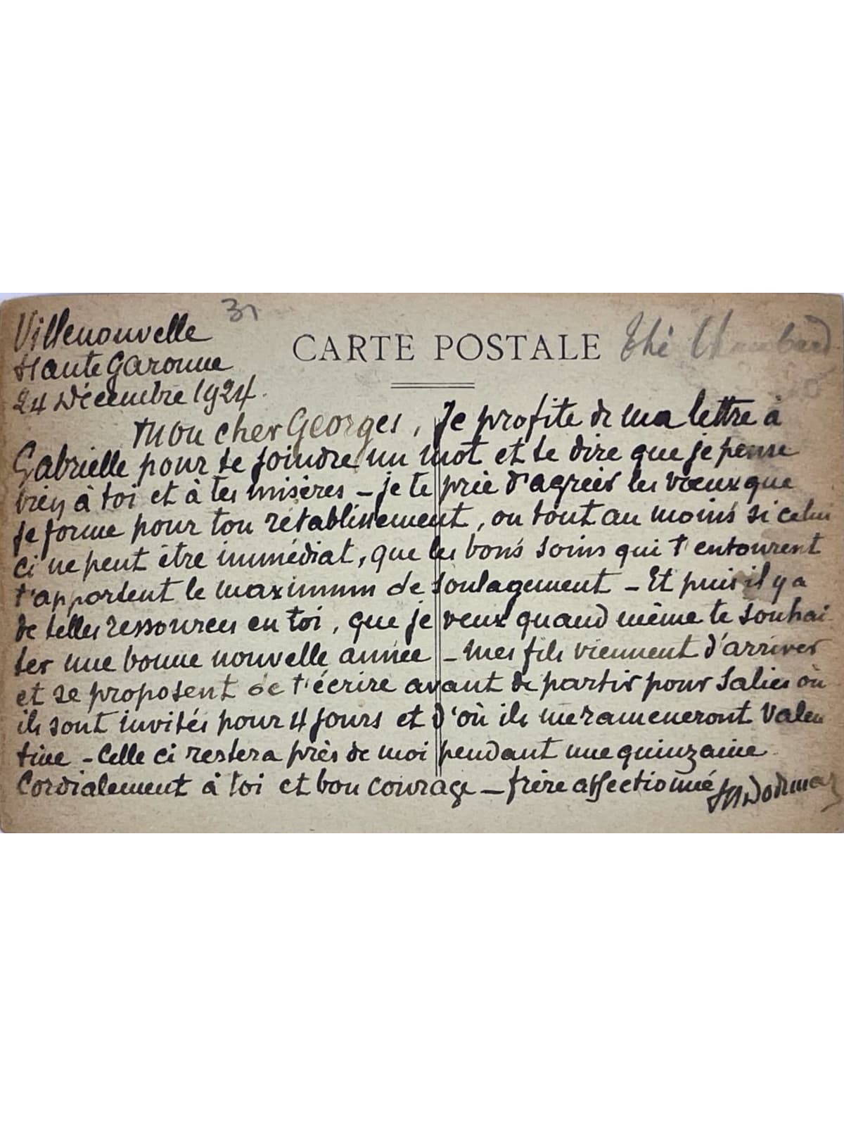 Verso de la carte postale