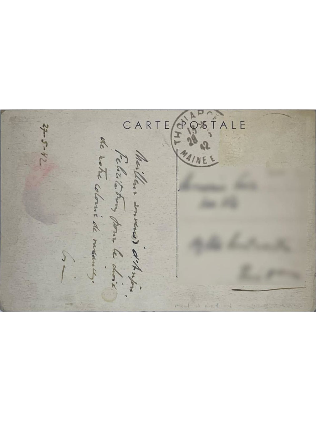 Verso de la carte postale