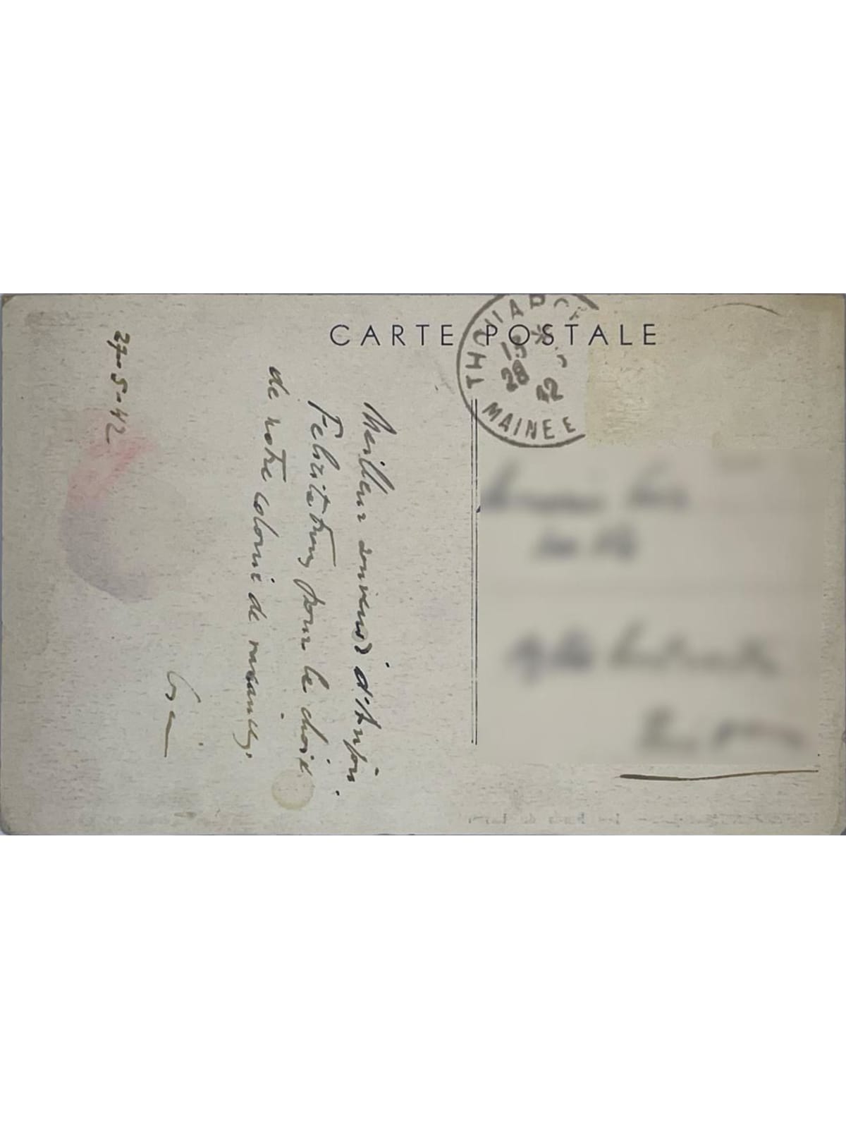 Verso de la carte postale