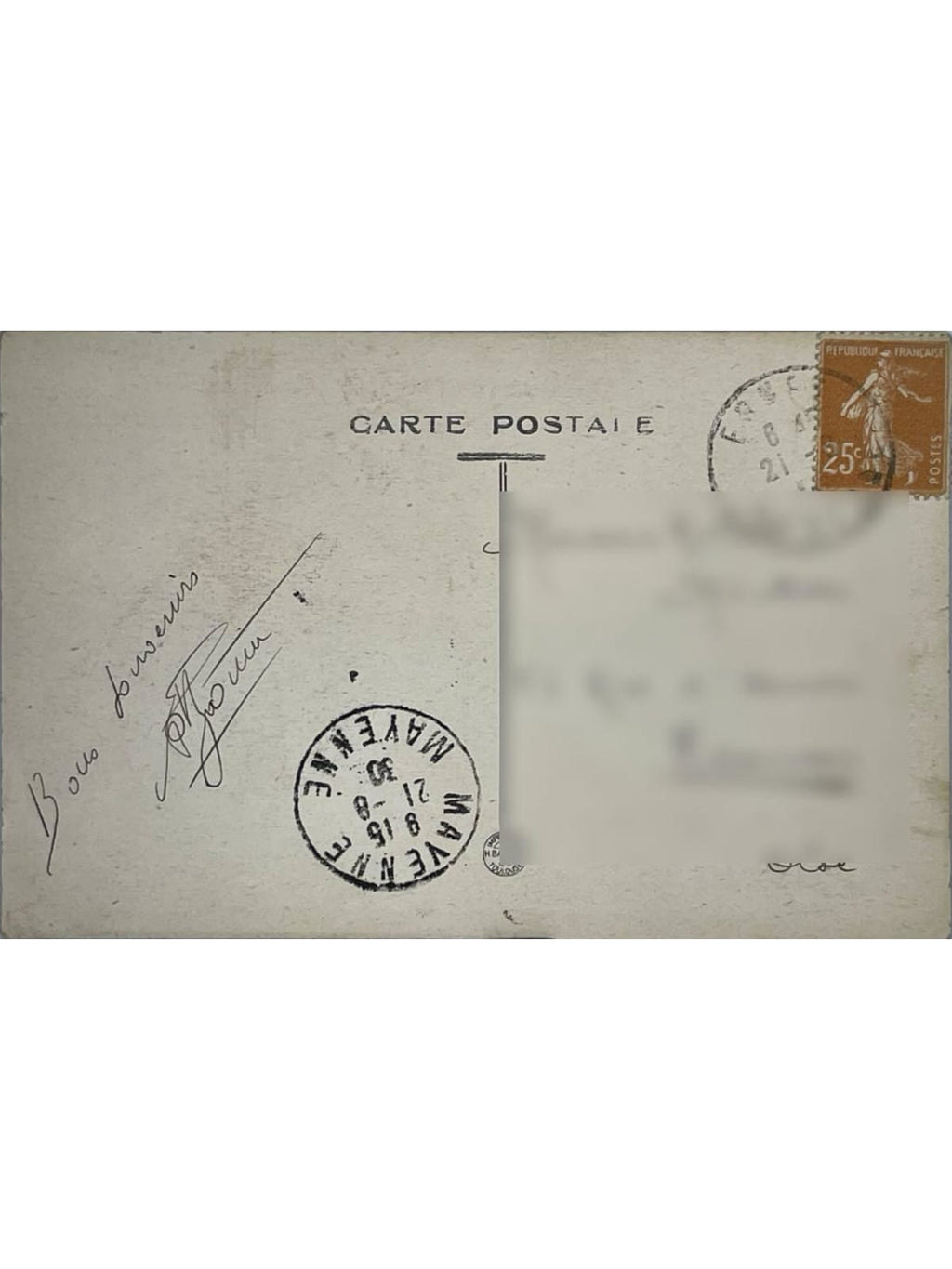 Verso de la carte postale