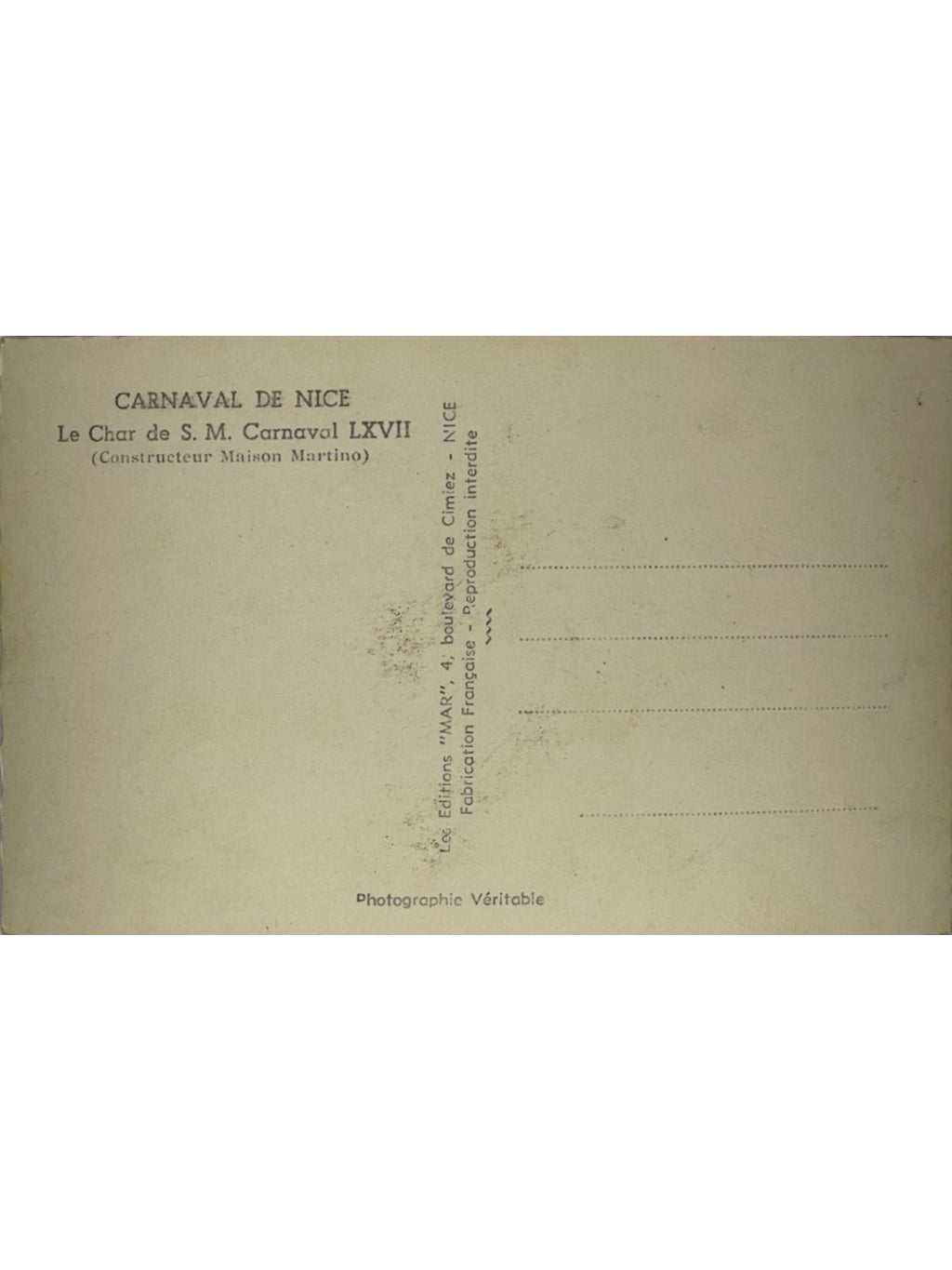 Verso de la carte postale