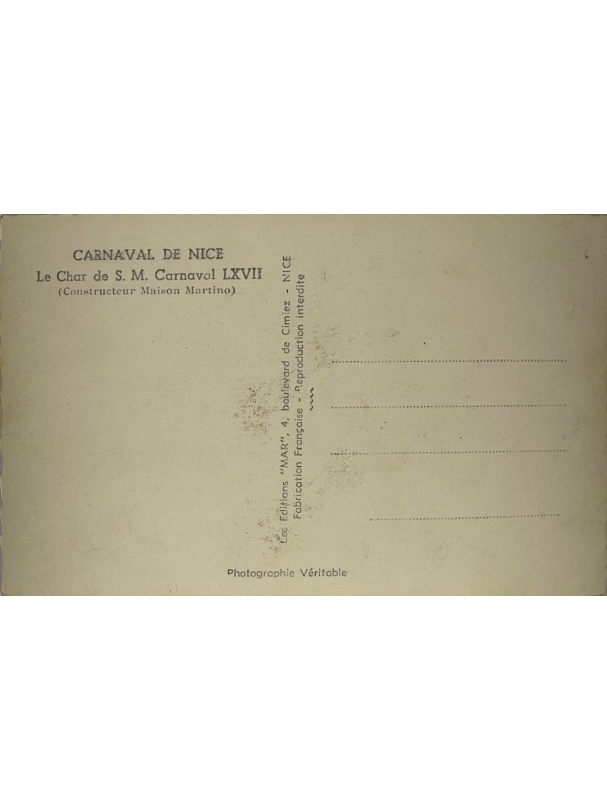 Verso de la carte postale
