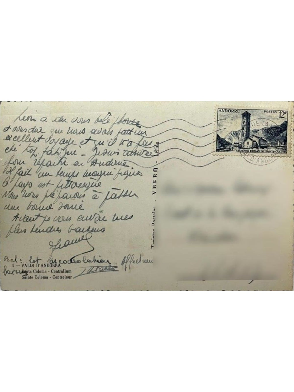 Verso de la carte postale