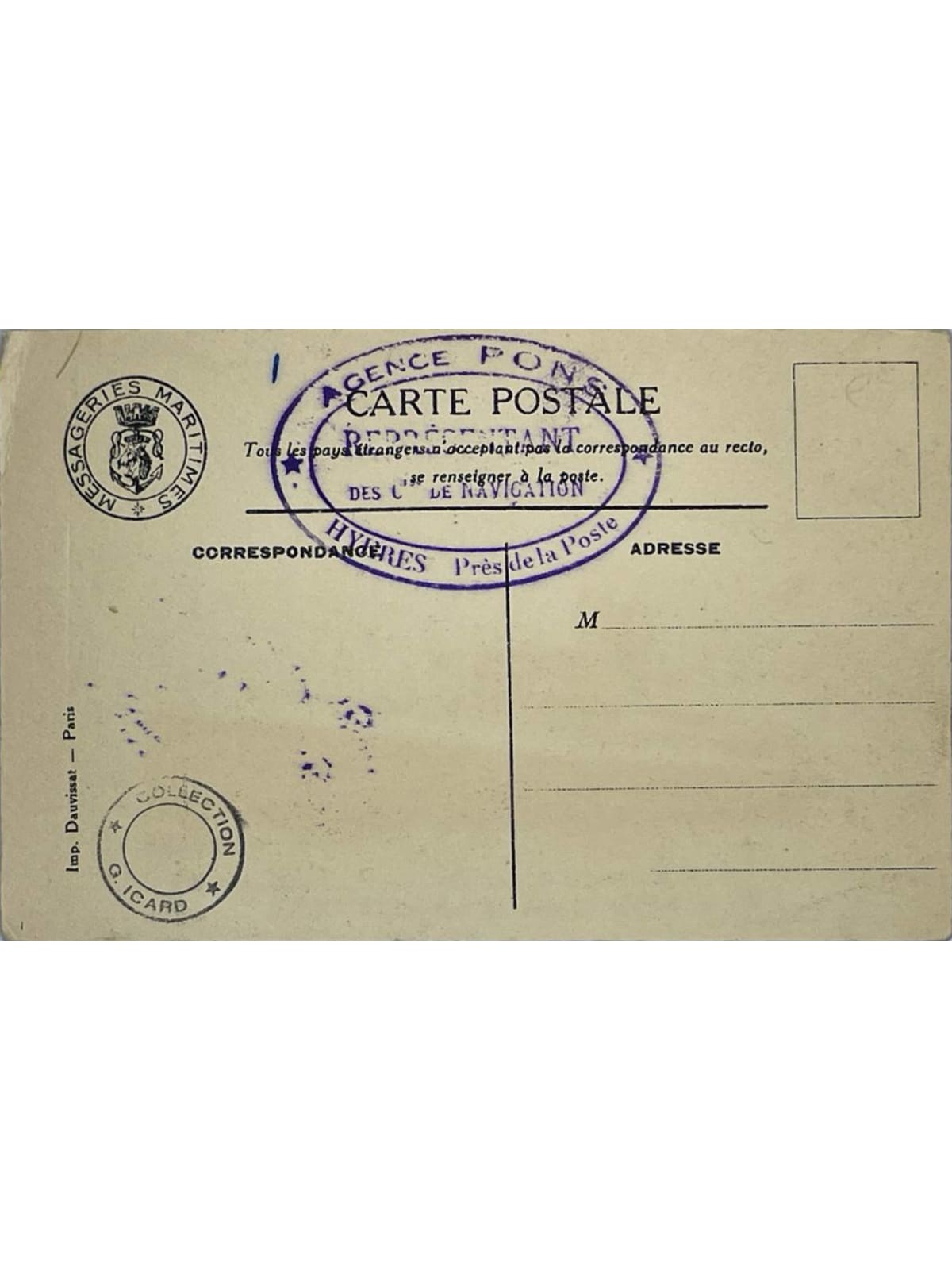 Verso de la carte postale