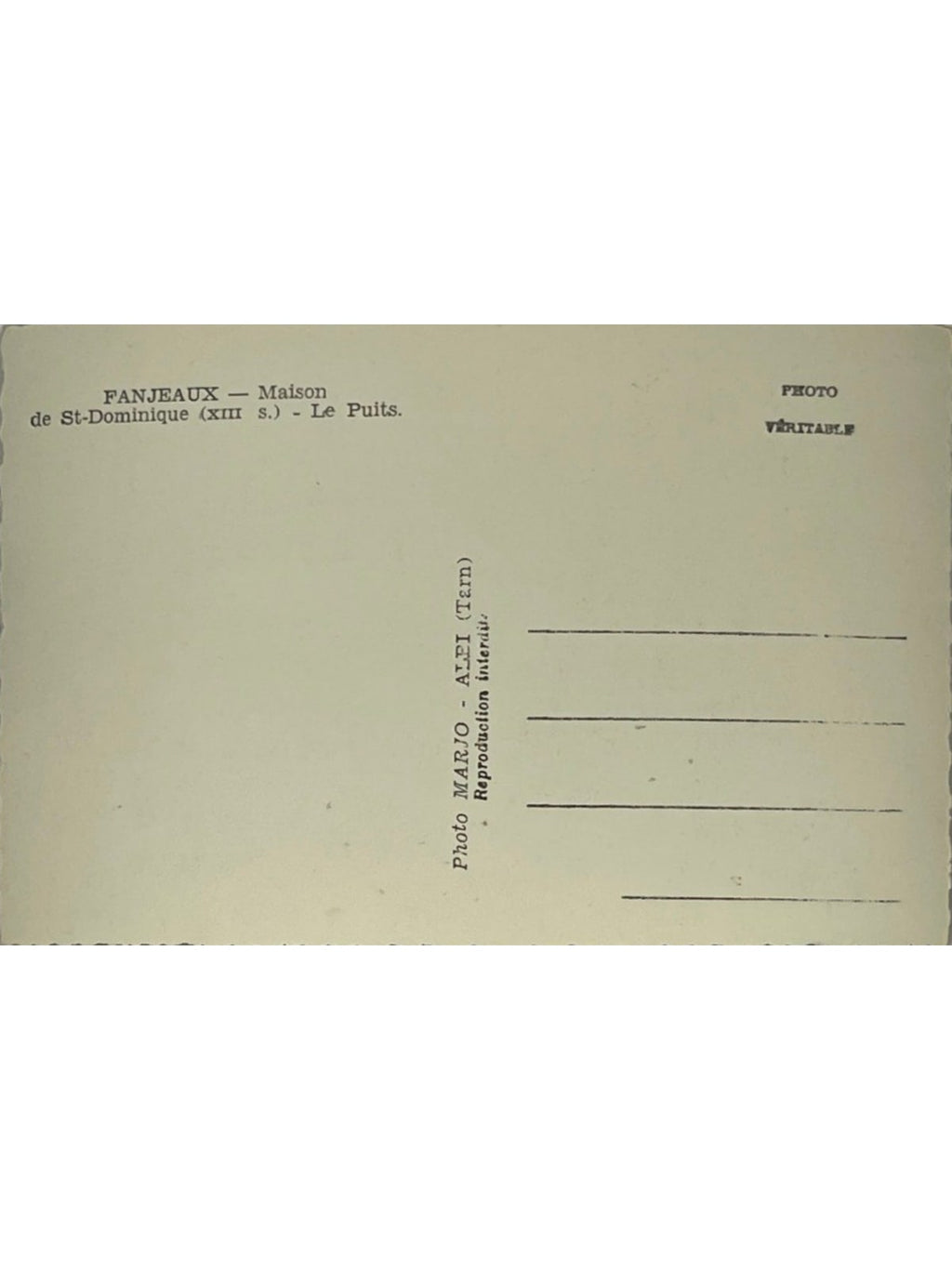 Verso de la carte postale