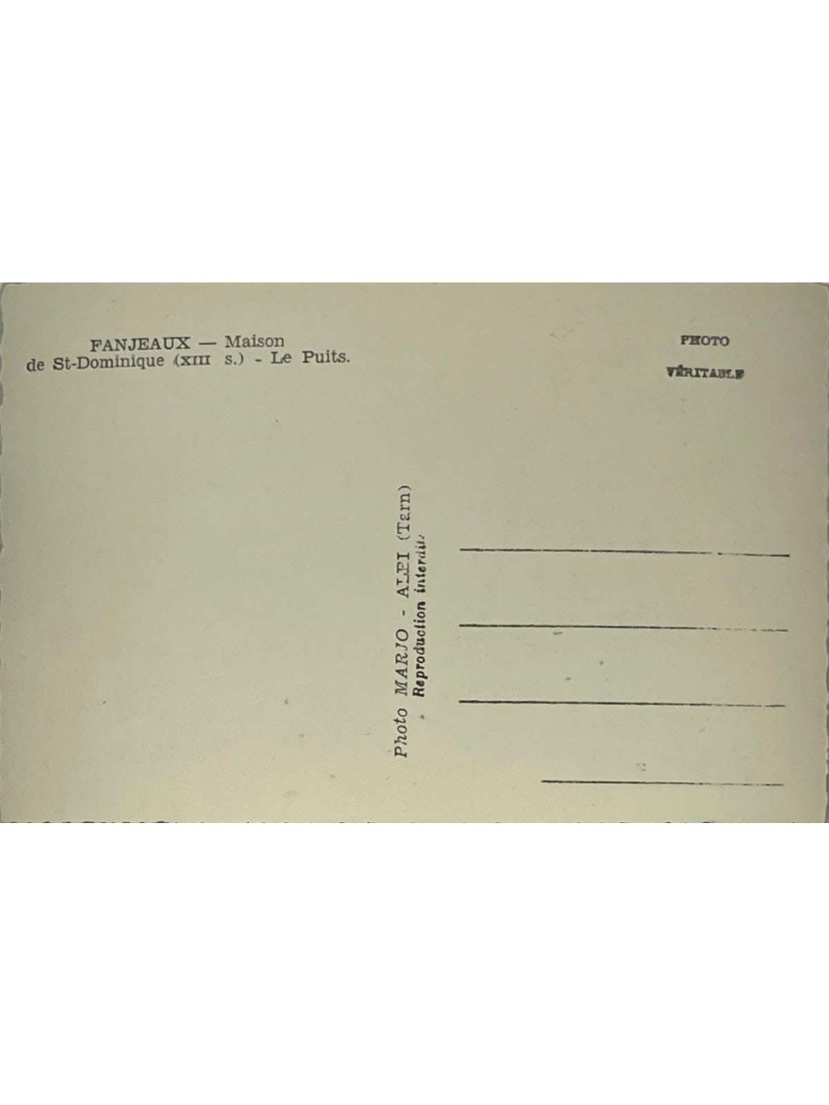 Verso de la carte postale