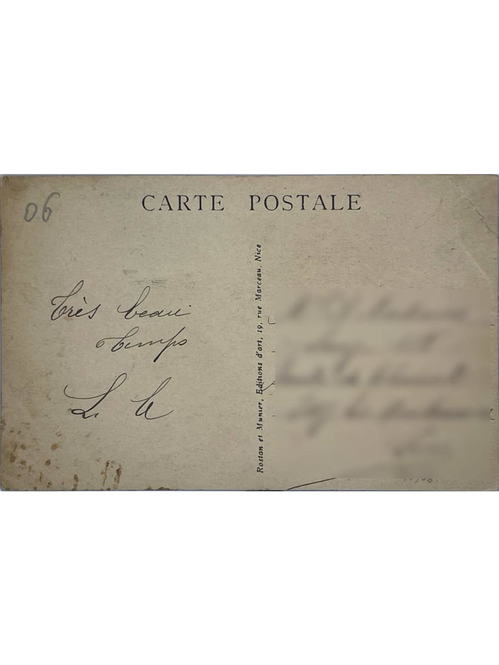 Verso de la carte postale
