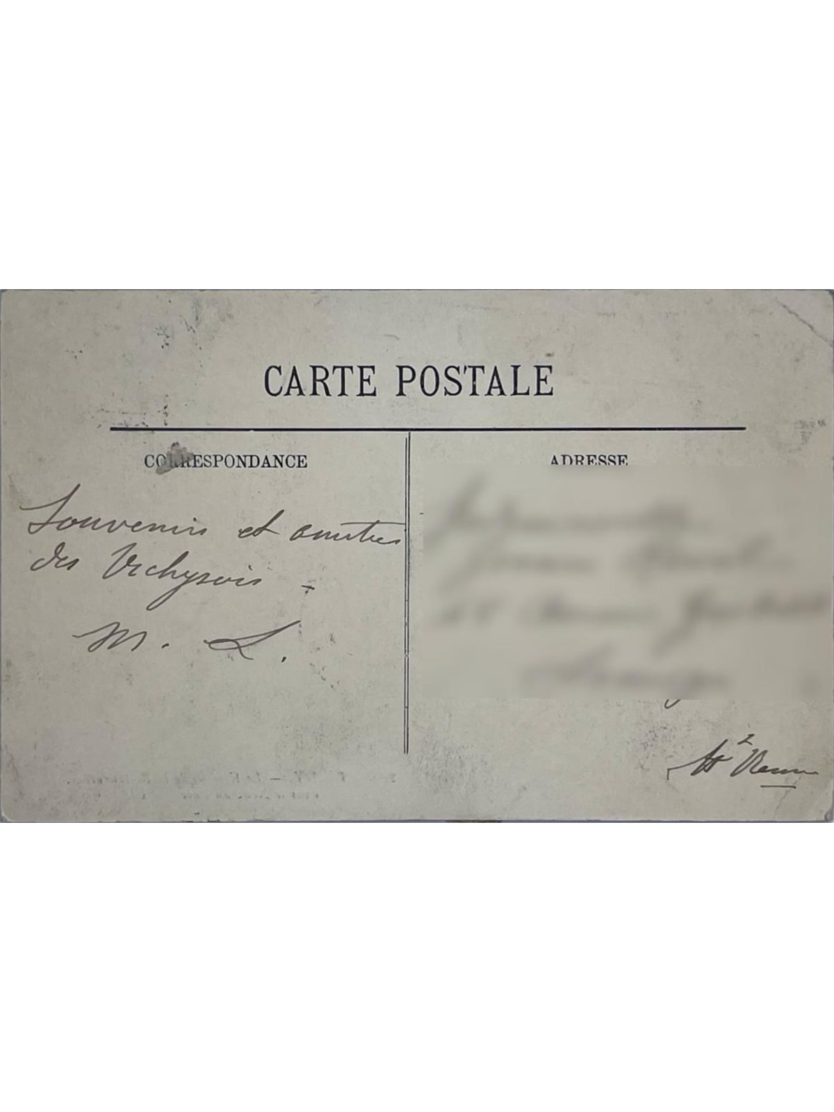 Verso de la carte postale