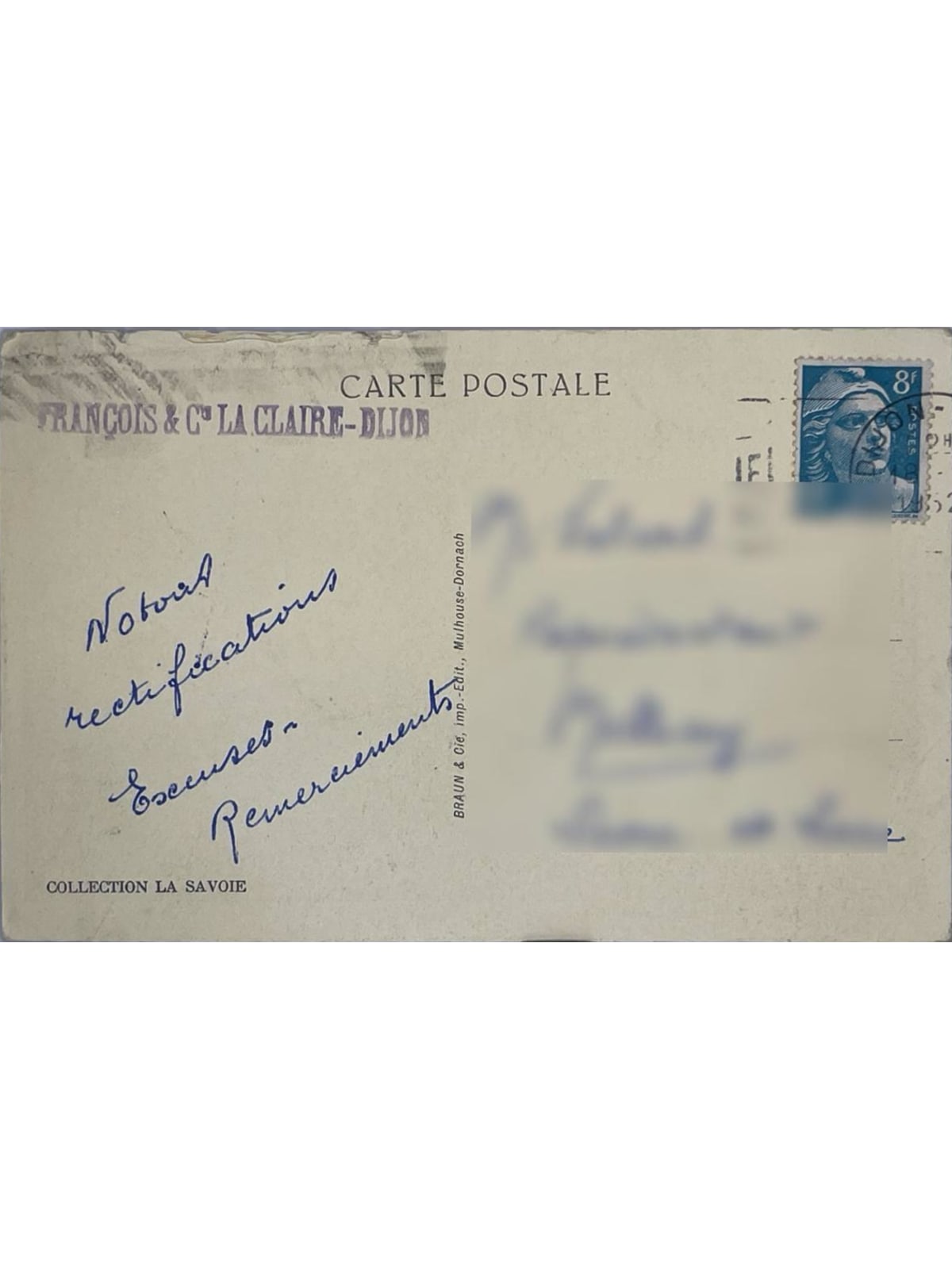 Verso de la carte postale
