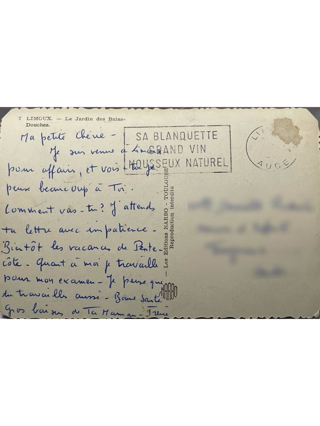 Verso de la carte postale