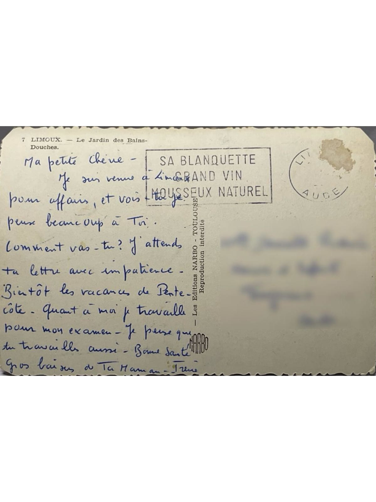 Verso de la carte postale