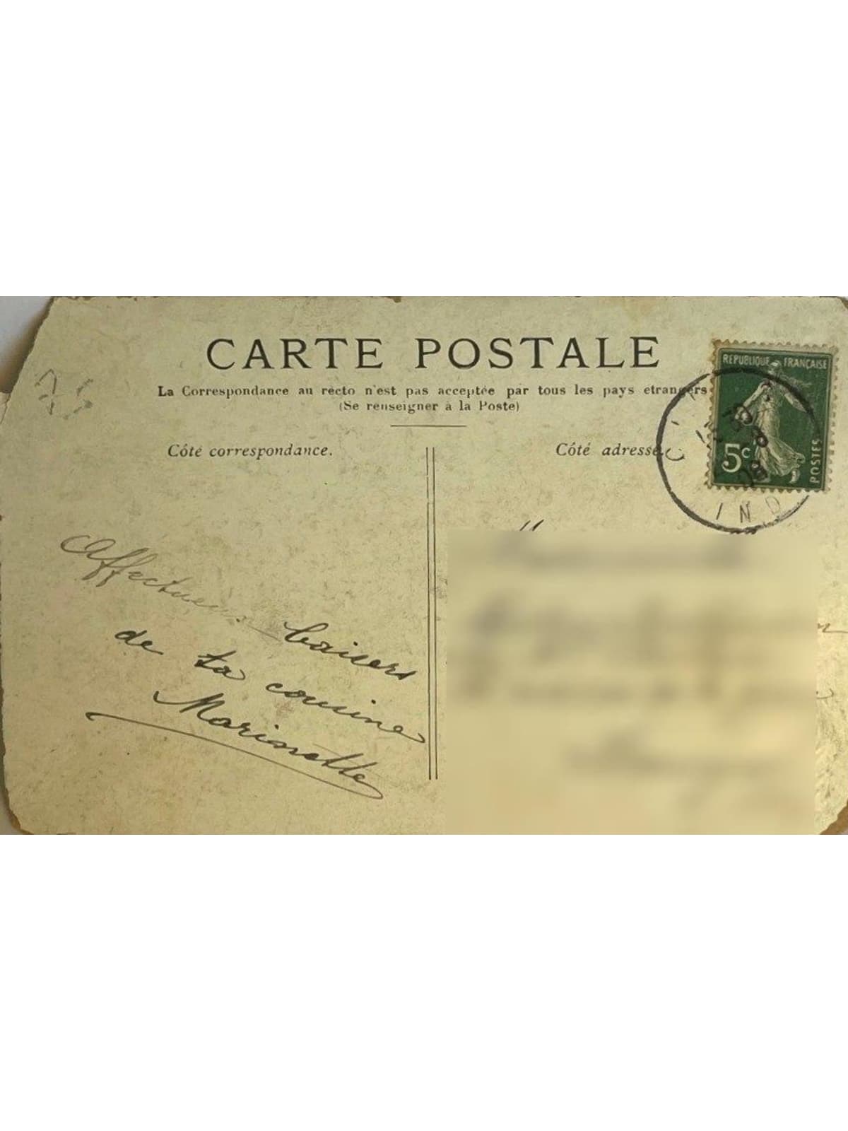 Verso de la carte postale