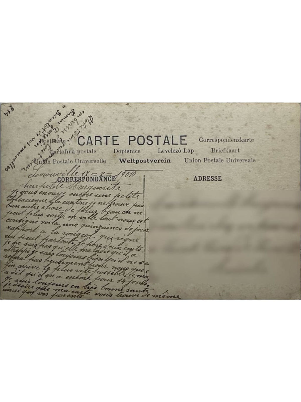 Verso de la carte postale
