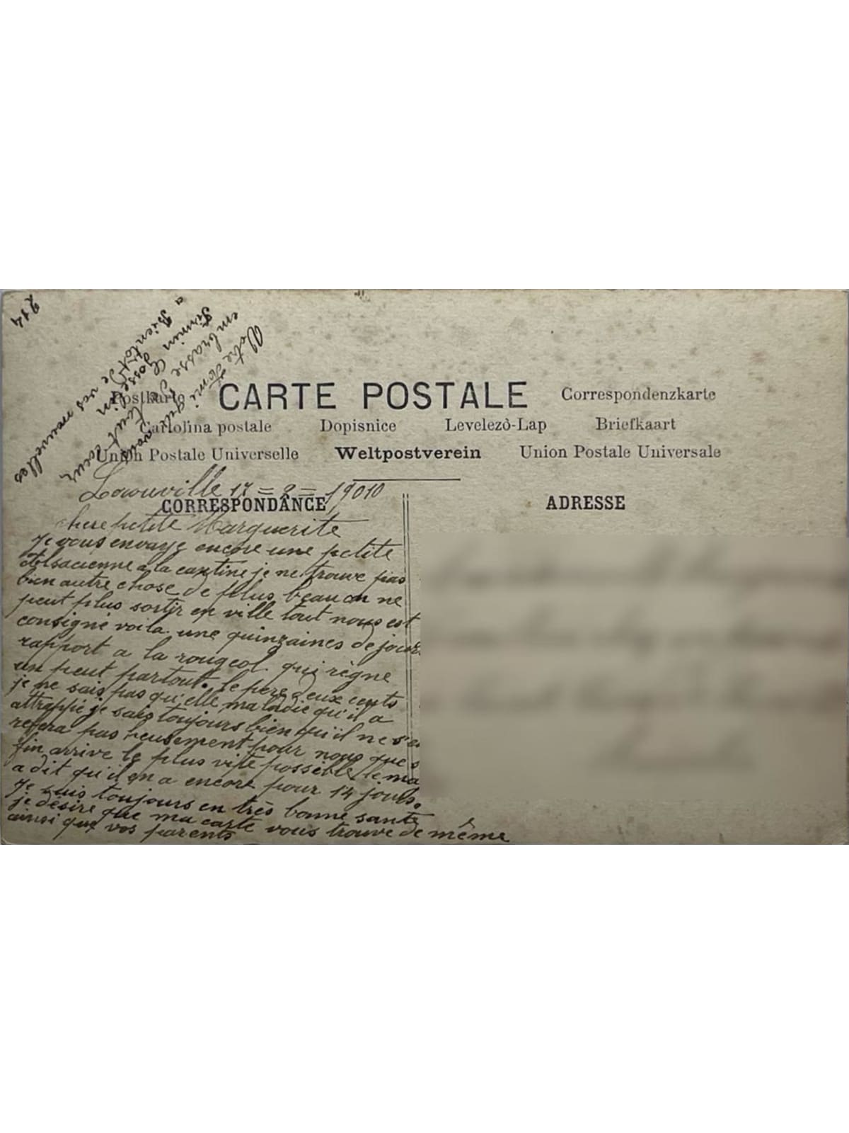 Verso de la carte postale