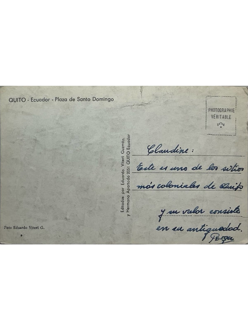 Verso de la carte postale