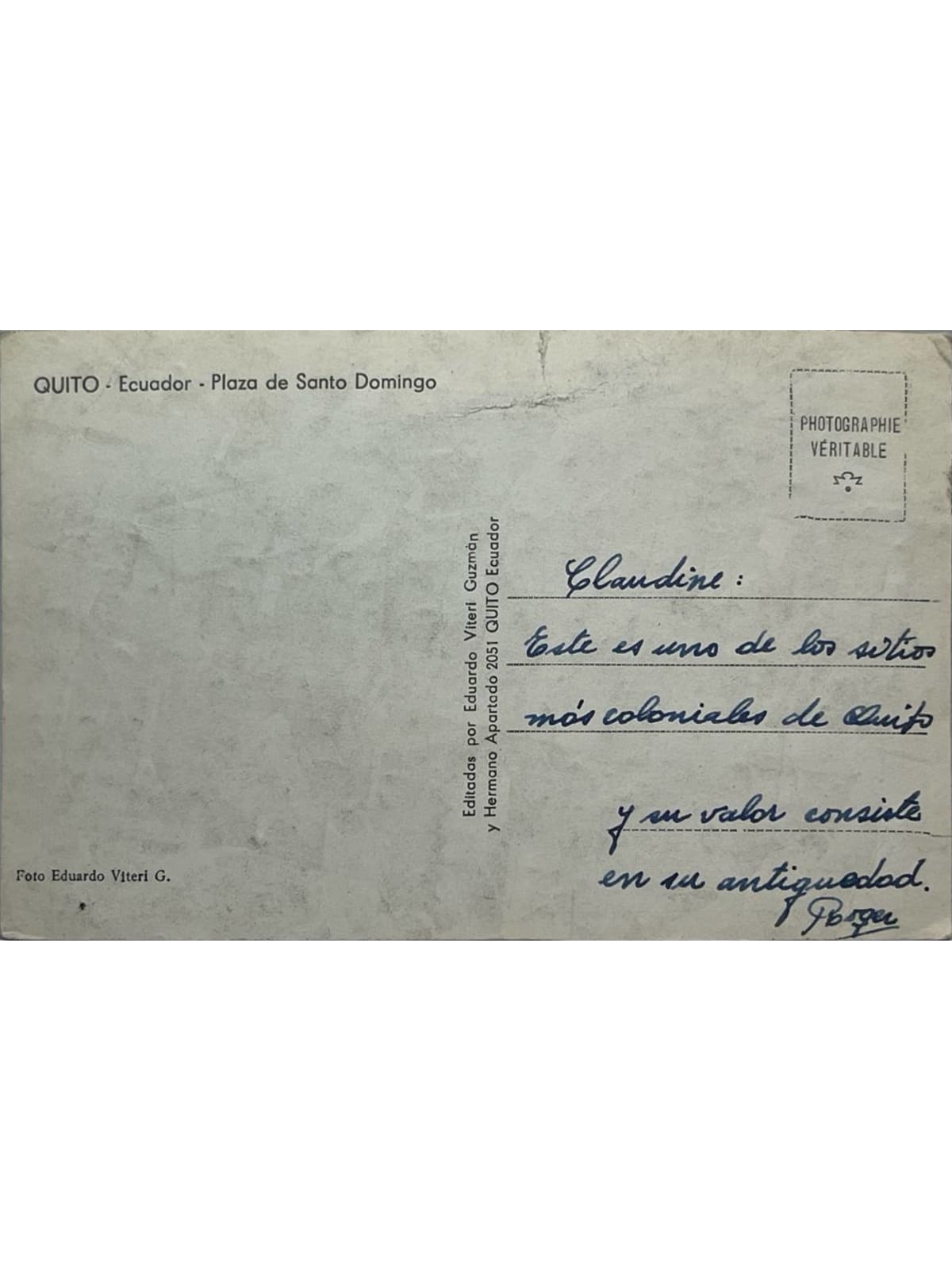 Verso de la carte postale