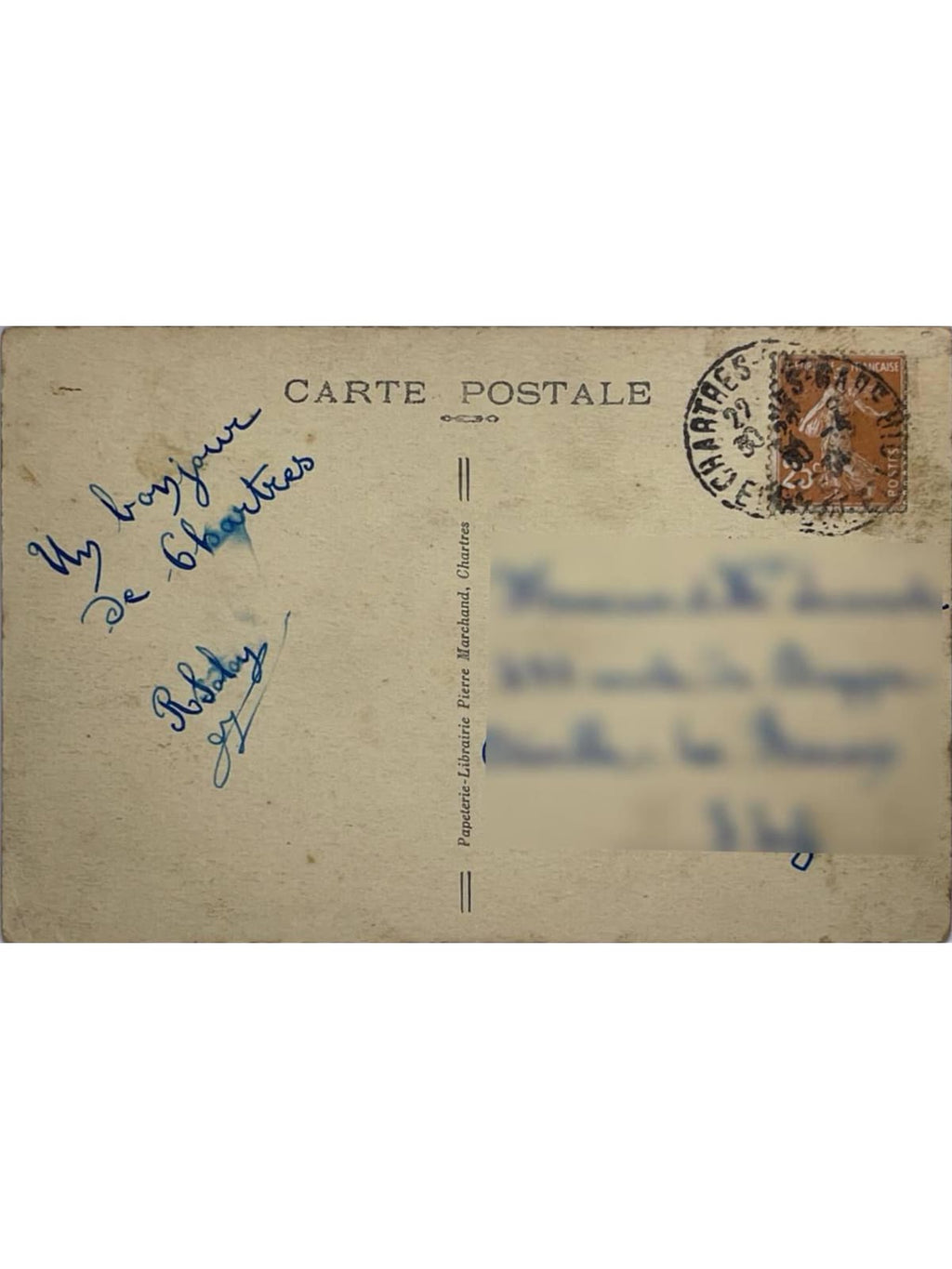 Verso de la carte postale