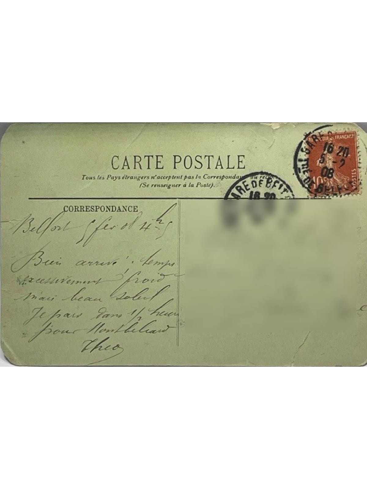 Verso de la carte postale