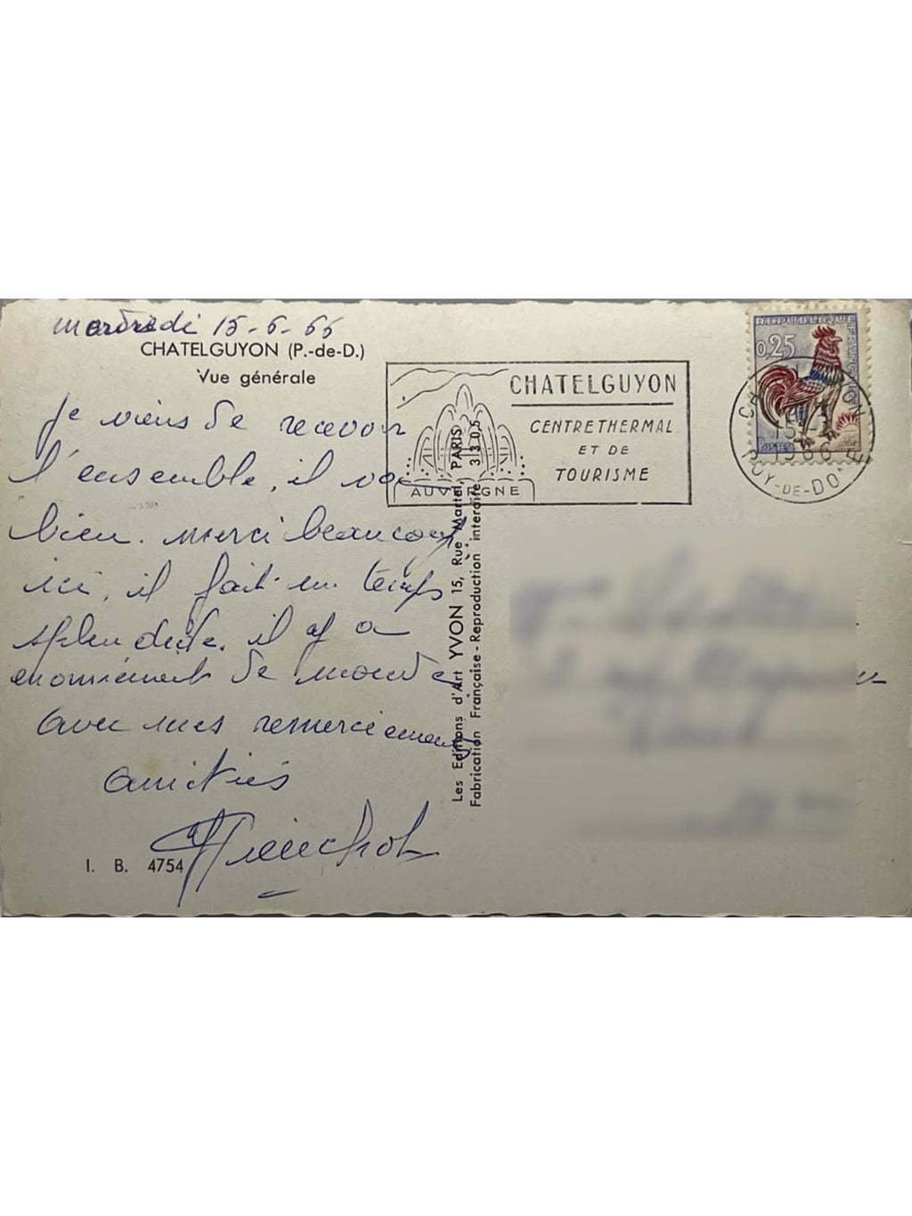 Verso de la carte postale