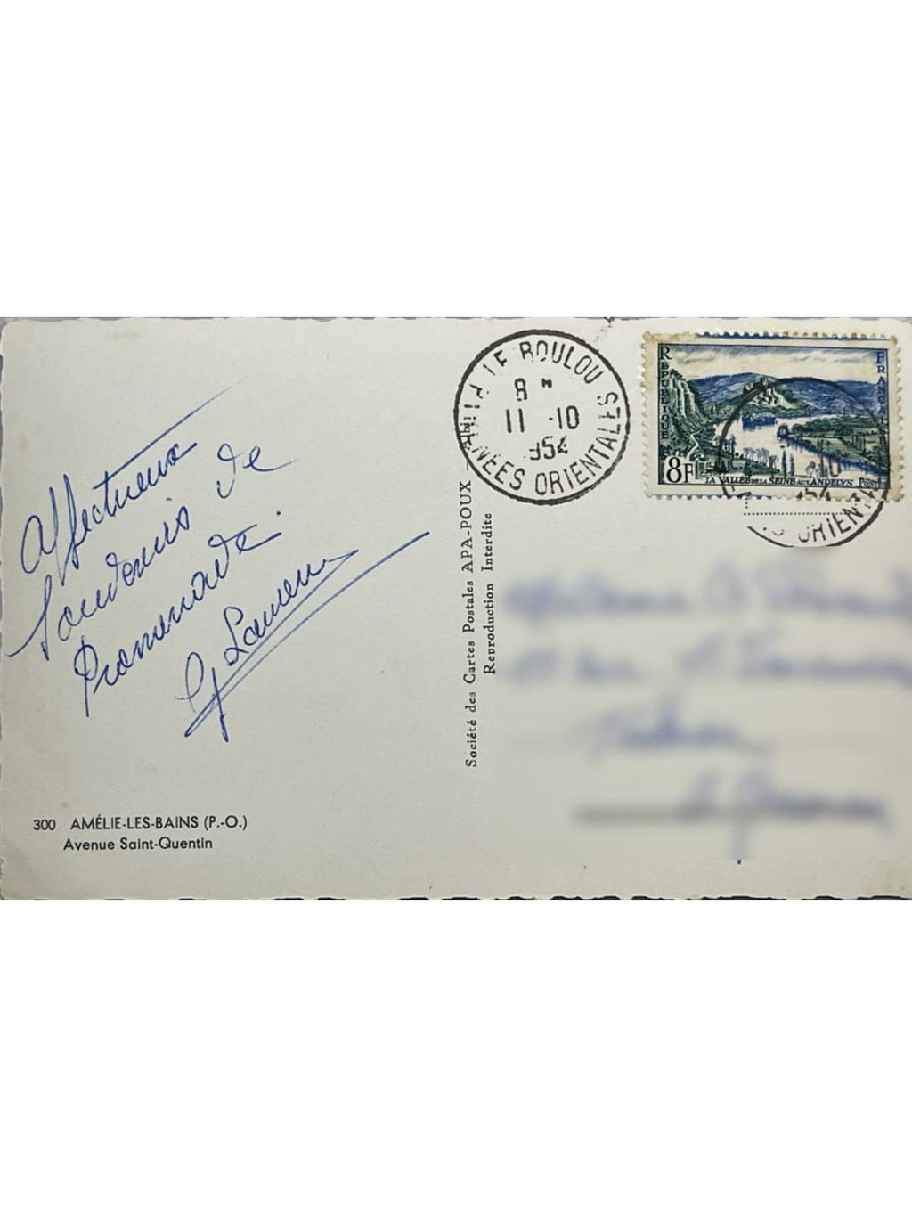 Verso de la carte postale