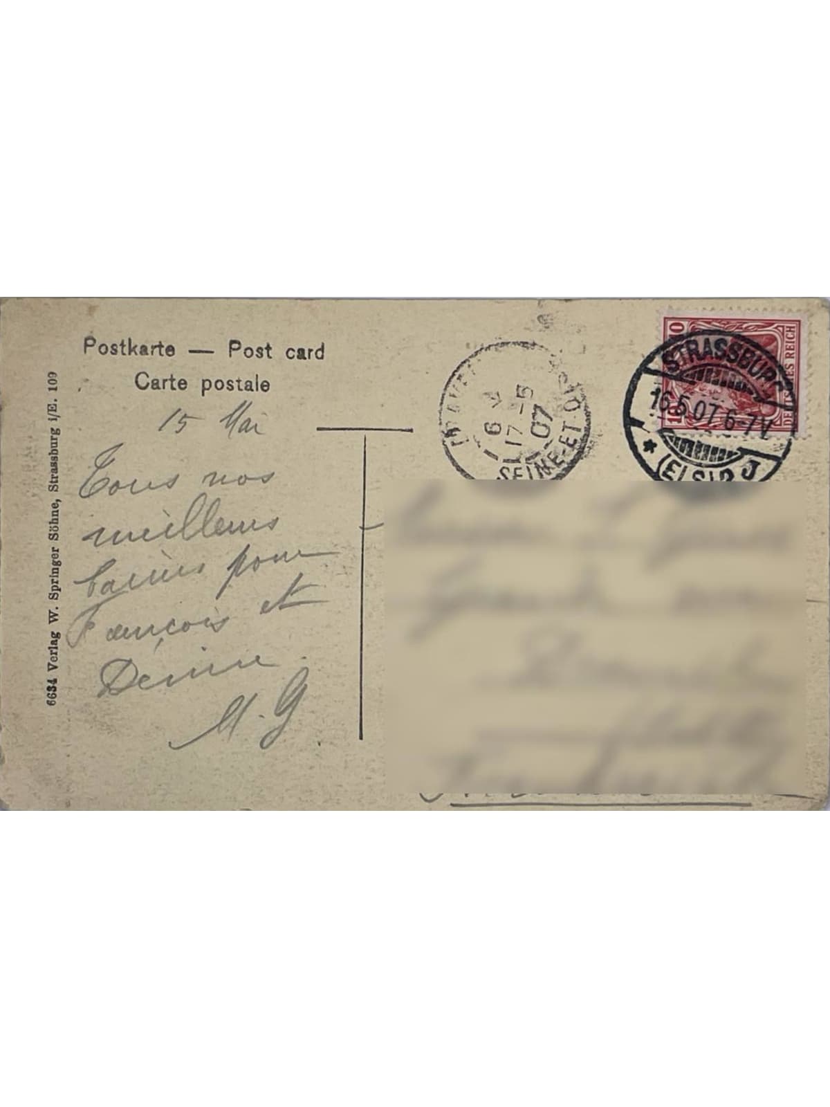 Verso de la carte postale