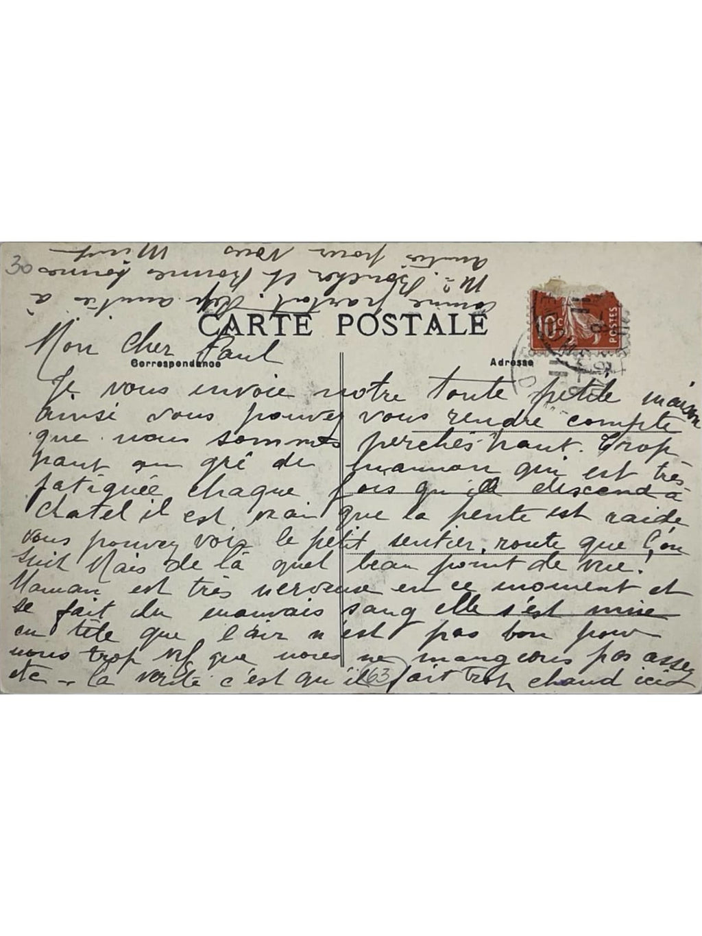 Verso de la carte postale