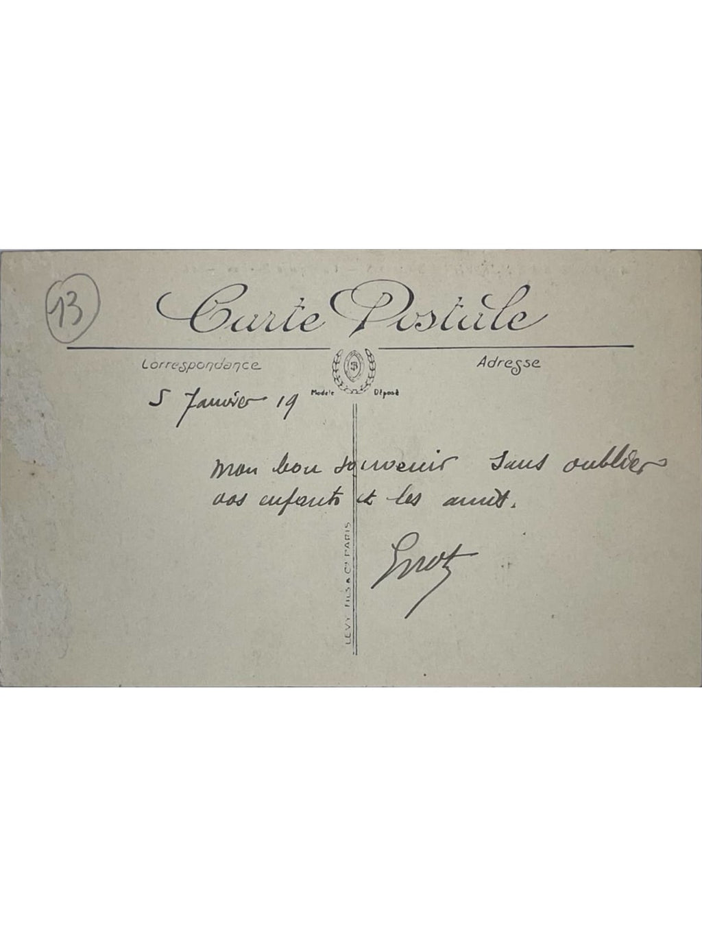Verso de la carte postale