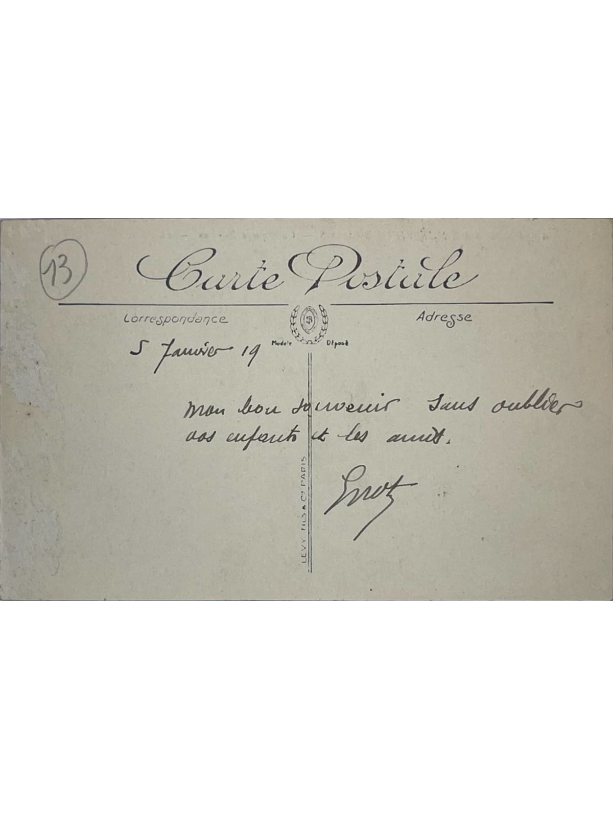 Verso de la carte postale