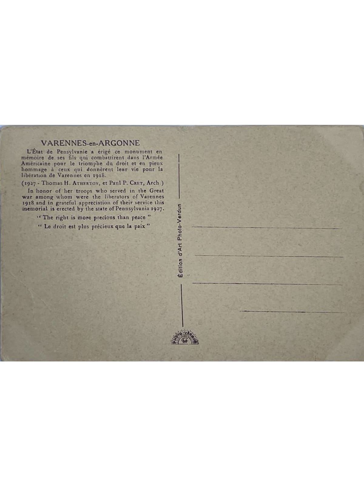 Verso de la carte postale