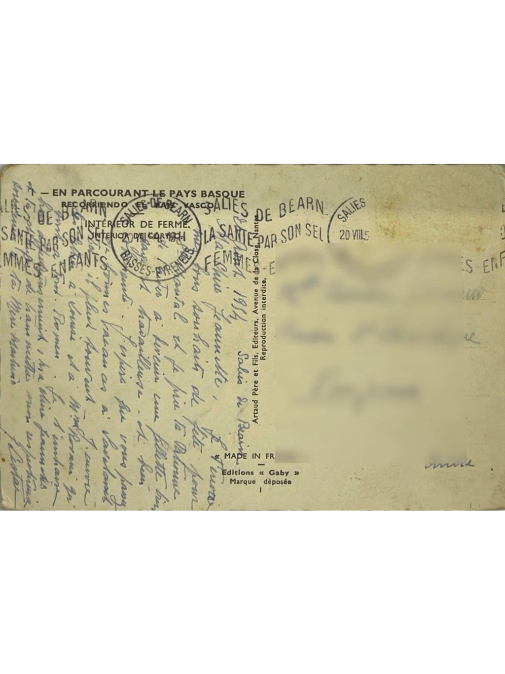 Verso de la carte postale
