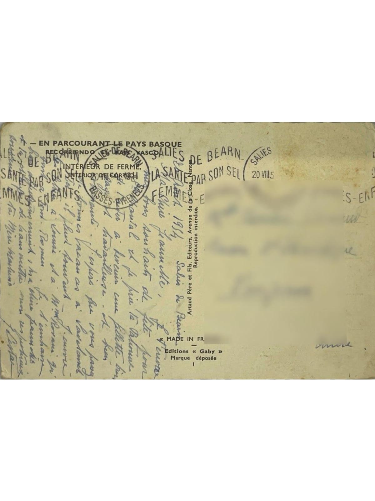 Verso de la carte postale