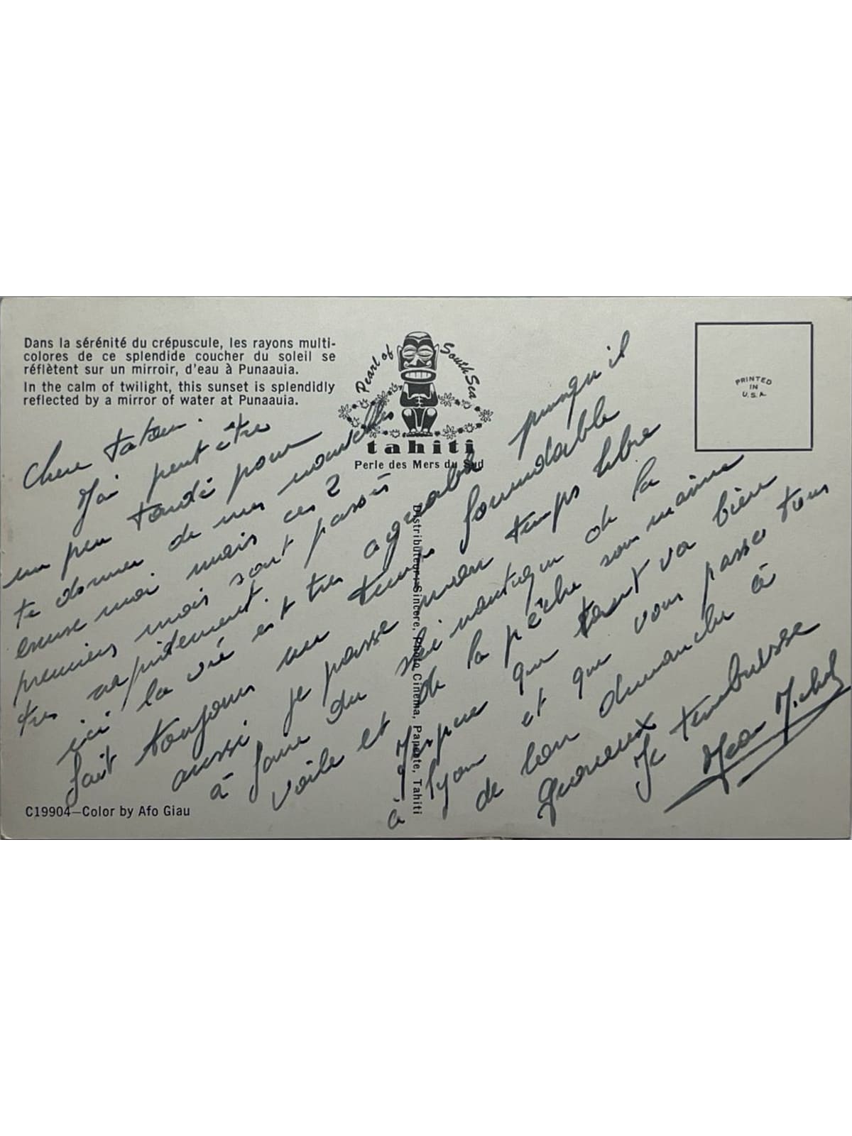 Verso de la carte postale