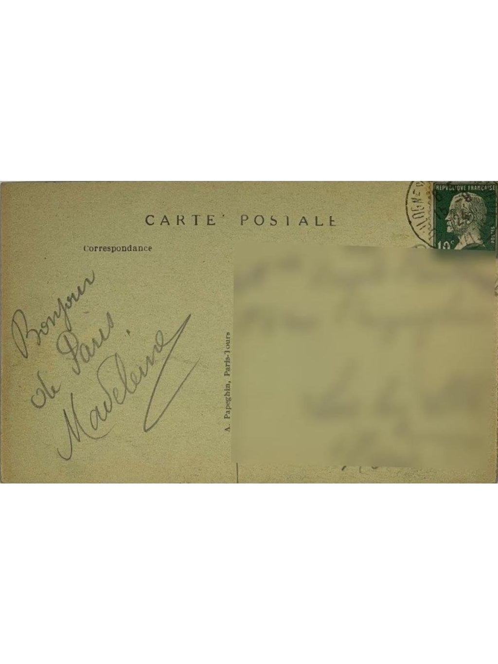 Verso de la carte postale