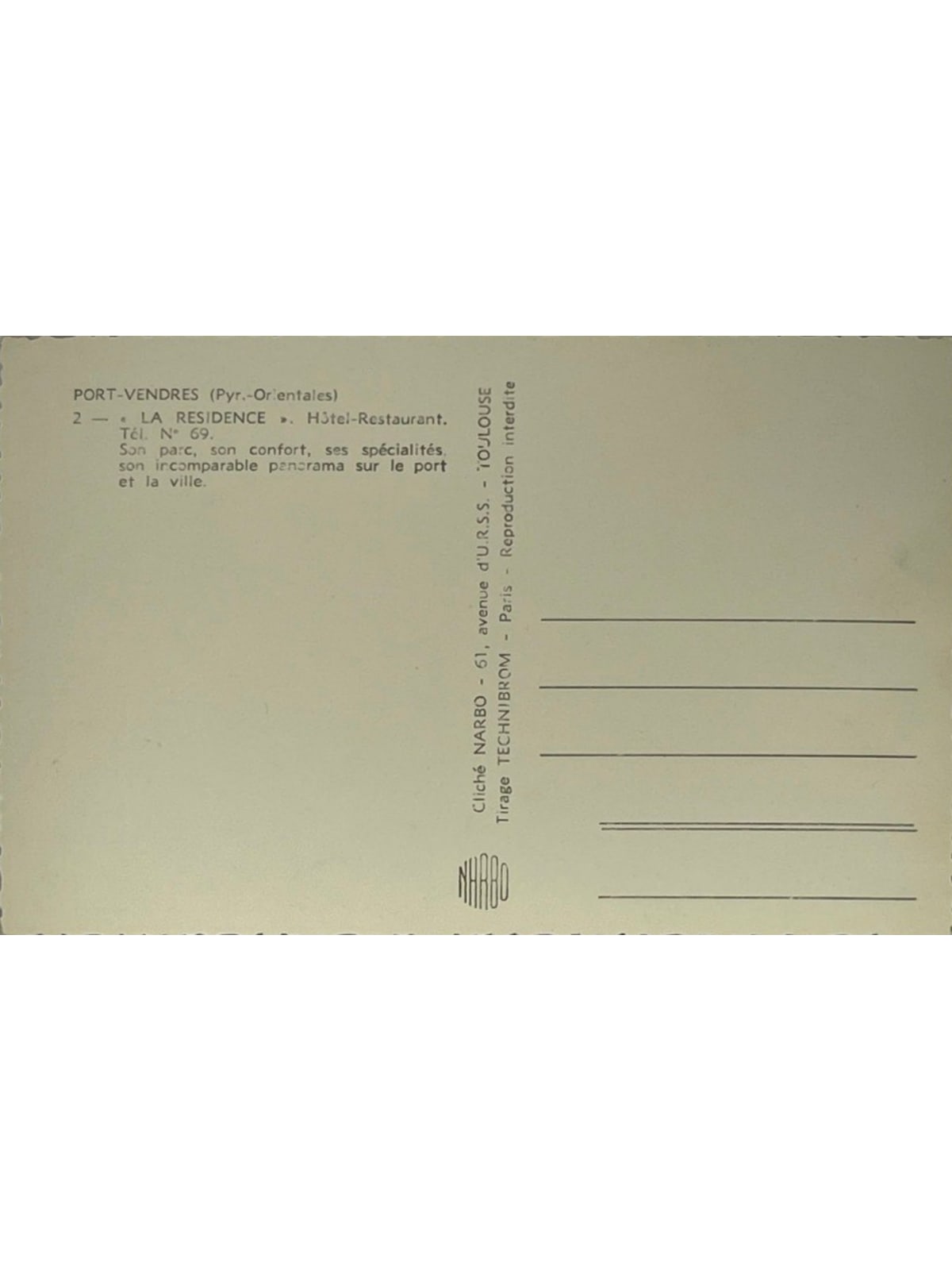 Verso de la carte postale