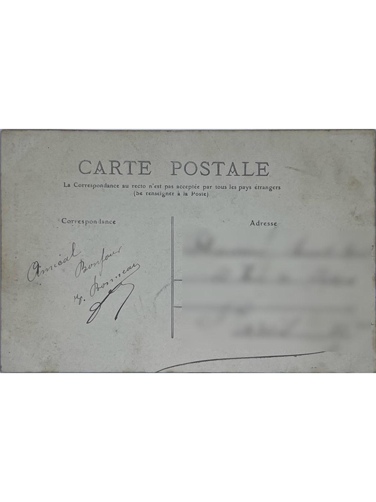 Verso de la carte postale